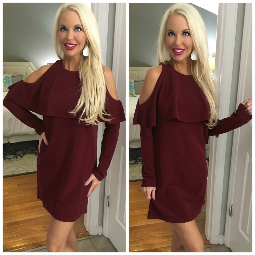 ❤️LAST 1! 💕Stunning Wine Ruffle Top Dress! - Picture 2 of 3